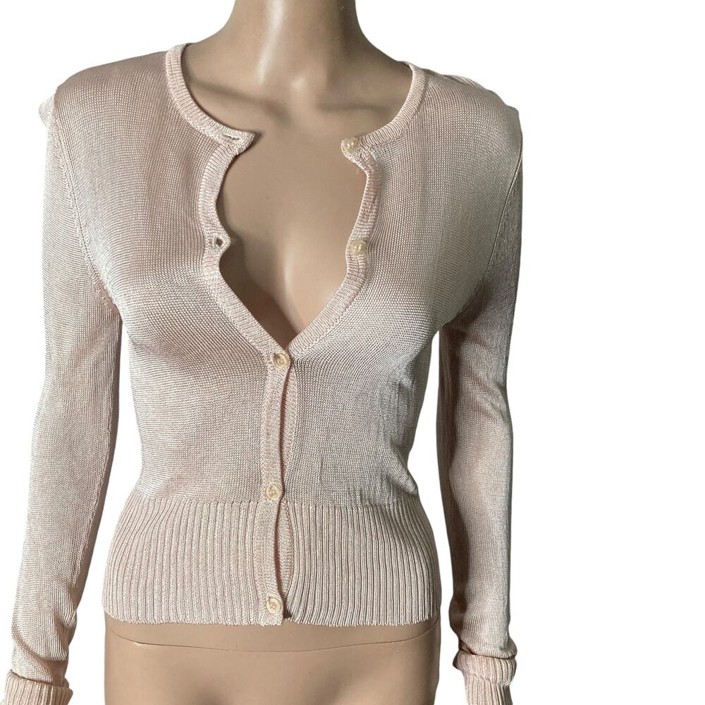 Vintage cardigan sweater womens medium pink lightweight semi sheer